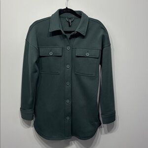 LazyPants Button Down Fleece Shacket Relaxed Fit Small Forest Green